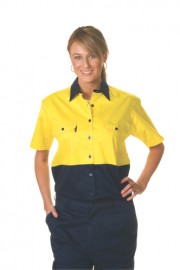 DNC3939, Ladies HiVis 2 Tone Cool-Breeze Cotton Shirt - Short Sleeve