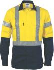 DNC3983, HiVis D/N 2 Tone Drill Shirt with H Pattern Generic R/ Tape - Long sleeve